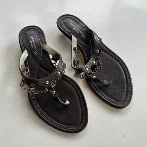 Sigerson Morrison Made in Italy WOMENS BROWN KITTEN‎ HEEL LEATHER SANDALS Sz 7.5